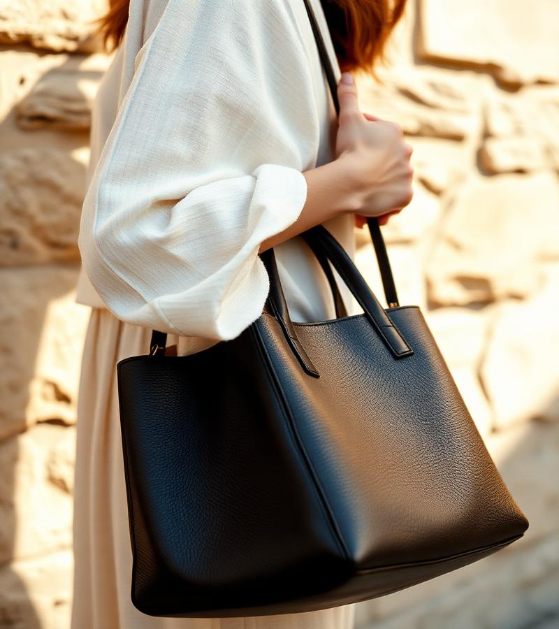 Detail tangan memegang tas kulit espresso Lourens